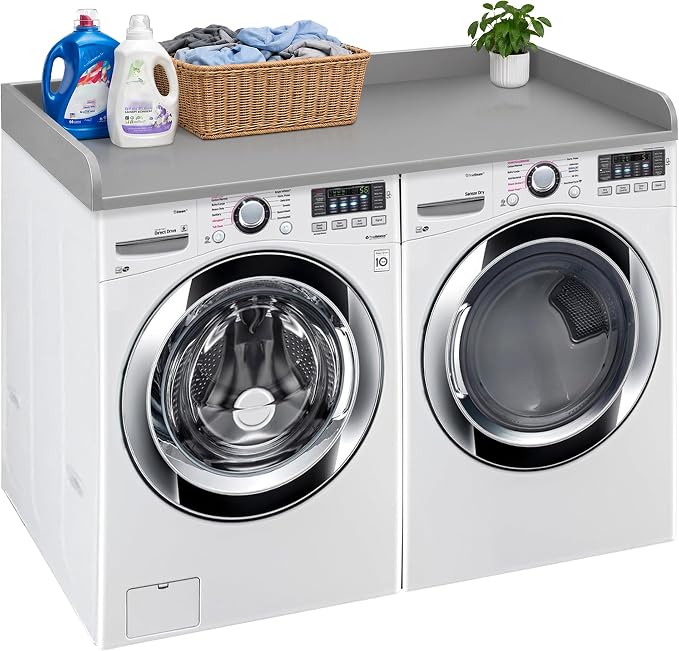 Royxen Washer Dryer Countertop with Solid Wood Core,54“W x 27.5D Laundry Countertop with Edge Rails,Washer and Dryer Topper for Laundry Room Organization (Grey)