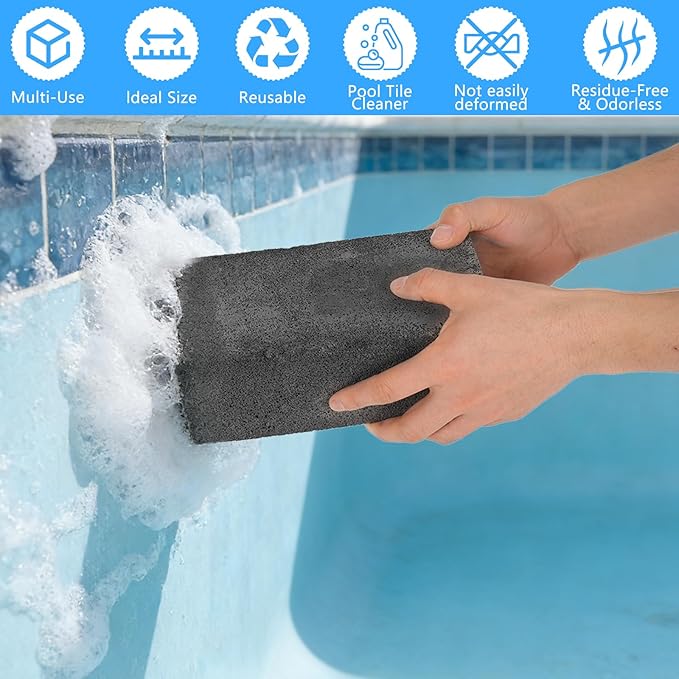 12 Pack Extra Large Pumice Stone for Pool Tile Cleaning, 8 x 4 x 3 Inch Pool Tile Cleaner Block, Pumice Stone for Cleaning Swimming Pool, Spa & Bathroom (Black)
