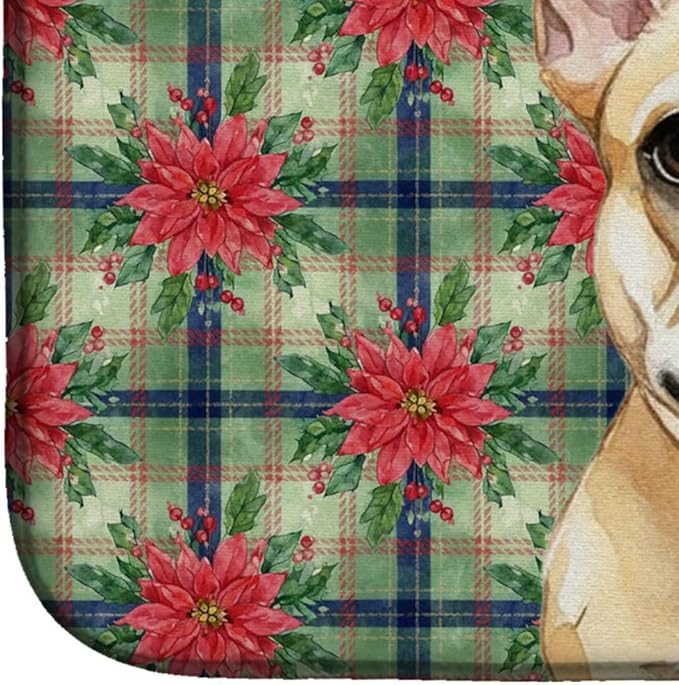 Caroline's Treasures Fawn French Bulldog Christmas PoinsettIas Dish Drying Mat Absorbent Dish Drying Mat Pad for Kitchen Counter Dish Drainer Mat for Countertop, 14 x 21", Multicolor