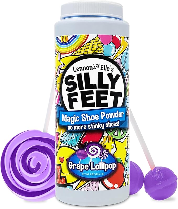 Magic Shoe Deodorizer, Foot Odor Powder for Smelly Feet, Odor Eliminator Stronger than Spray, Kids Shoe Powder for Odor Control, Large 8 Oz, Grape Lollipop Scent