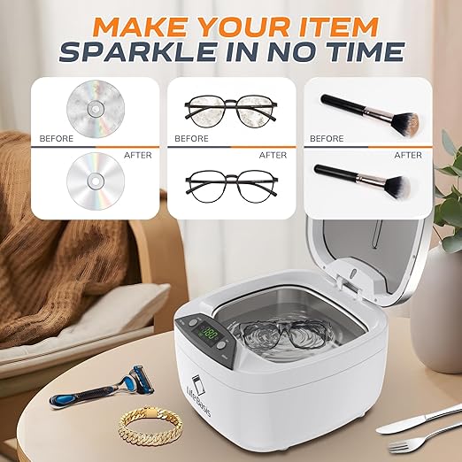 Life Basis Ultrasonic Jewelry Cleaner Ultrasonic Cleaning Machine 850ml (28 Ounces) LCD Screen with 5 Digital Timer Watch Stand CD Holder for Ring Jewelry CD DVD Watches Glasses Makeup Brush