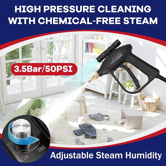 Moongiantgo 1700W High Pressure Steam Cleaner Handheld Portable Instant Steam Cleaning Machinefor Commercial Home USe Kitchen Bathroom Grout Tile Car Detailing (Black, 110V)