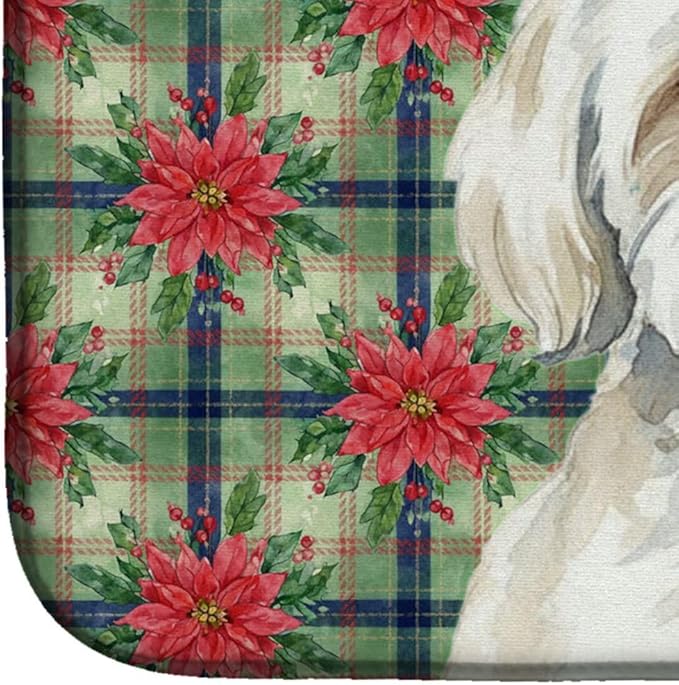 Caroline's Treasures White Havanese Christmas PoinsettIas Dish Drying Mat Absorbent Dish Drying Mat Pad for Kitchen Counter Dish Drainer Mat for Countertop, 14 x 21", Multicolor