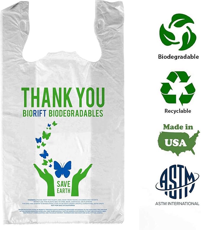 Biorift Thank You Bags | 500 Count Bulk Large T-Shirt Grocery Bags w/Handles, Extra Thick & Durable Shopping Bags for Grocery, Restaurants, Retail Stores & Takeout | 12" x 6.5" x 22" | Made in USA