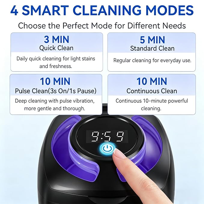 Ultrasonic Retainer Cleaner Machine, 340ml 48kHz Ultrasonic Cleaner for Retainers, Dentures, Mouth Guard & Jewelry,4 Cleaning Modes, Large Capacity Tank,Portable Quiet Design with UV Light,Black