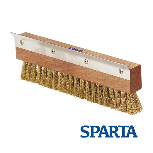 SPARTA Pizza Oven Brush Replacement Head with Crimped Brass Bristles and Stainless-Steel Scraper, Durable, Ideal for Commercial Kitchens, 10 Inches, Wood