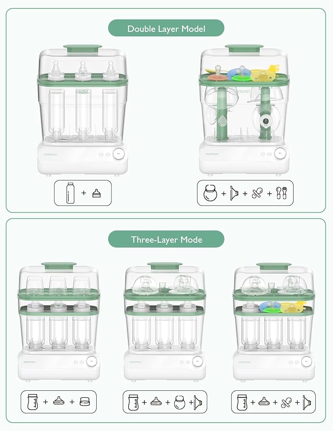 Momcozy 3 Layers Large Bottle Sterilizer and Dryer, Fast Sterilize and Dry, Universal Bottle Sterilizer for All Bottles & Breast Pump Accessories, Touch Screen & Auto-Off Bottle Sanitizer