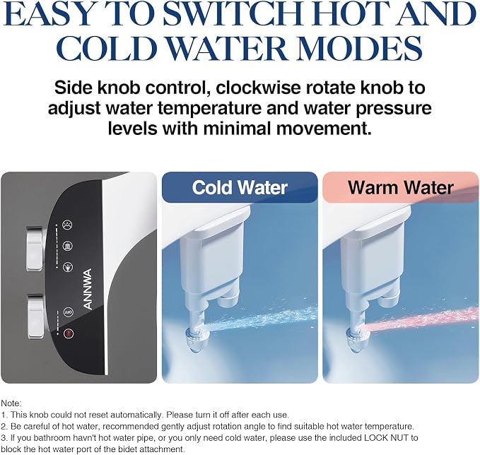 Bidet Attachment for Toilet Seat Non-Electric Bidet Hot and Cold Water Bidet Attachment Toilet Adjustable Water Temperature Posterior/Feminine Wash Dual Retractable Nozzle(AM-US-TT18N)