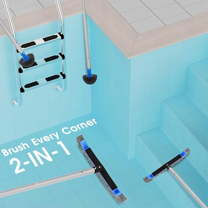 Self-Repair Pool Net with 2-in-1 Multifunctional Pool Brush 10 FT Poles