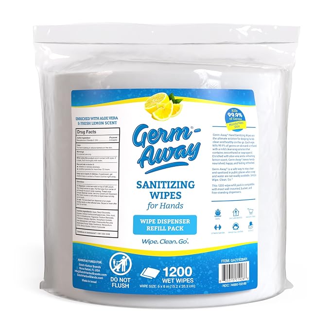 Hand Wipes, 1200 CT Refill Roll for Dispensers, Lemon Scent, Sanitizing Wipes with Moisturizing Aloe Vera, 1200 Count (Pack of 1)