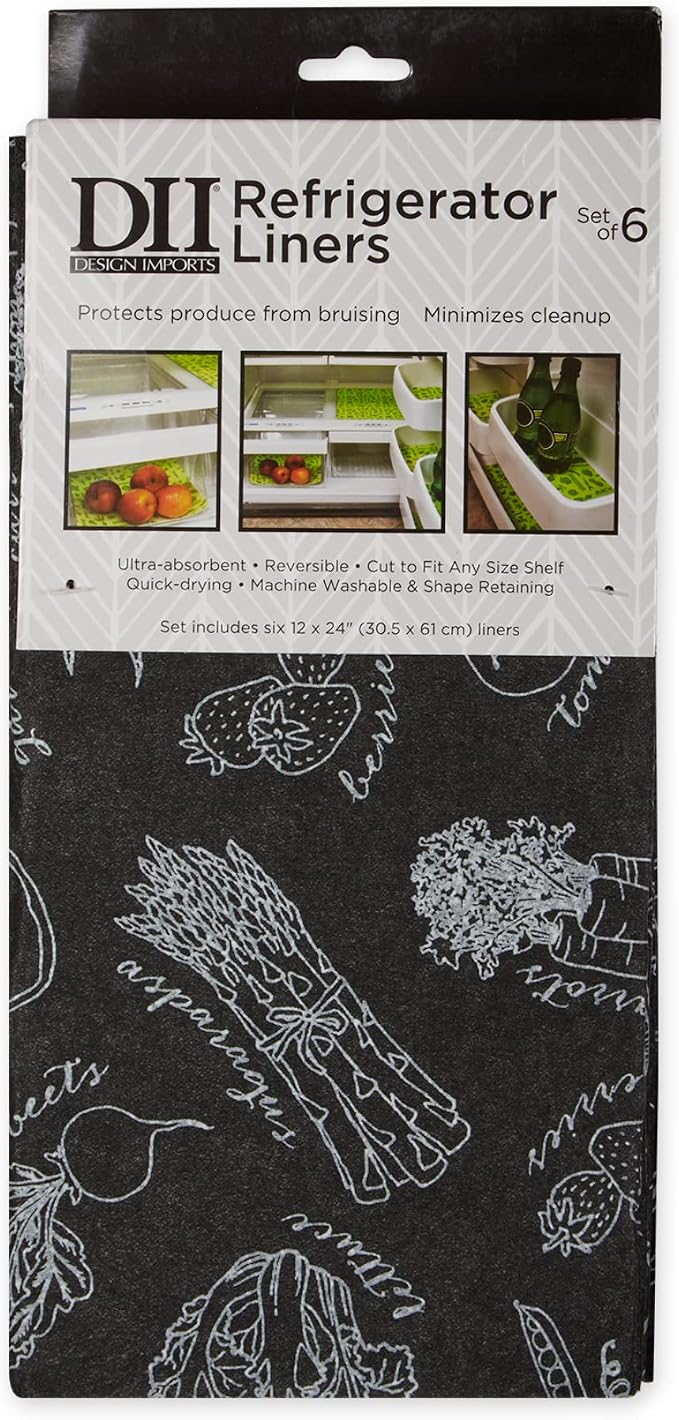 DII Fridge Liner Collection Non-Adhesive, Cut to Fit, 12x24, Black Market Print, 6 Piece
