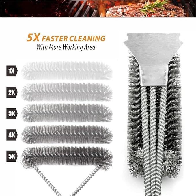 INVODA BBQ Cleaning Brush BBQ Brush BBQ Tool Grill Brush with Scraper, Adjustable Handle with Bottle Opener BBQ Brush for Outdoor Grill/Smoker/Gas and Charcoal Grill Cleaning