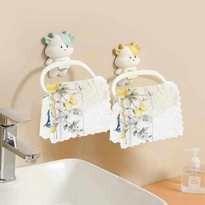 ALAZA Dish Towels - Absorbent Kitchen Cloths, Blue Bird with Yellow Flowers Butterflies Pattern, Soft Lint Free Bar Tea Towels, Set of 6, 11"x11"
