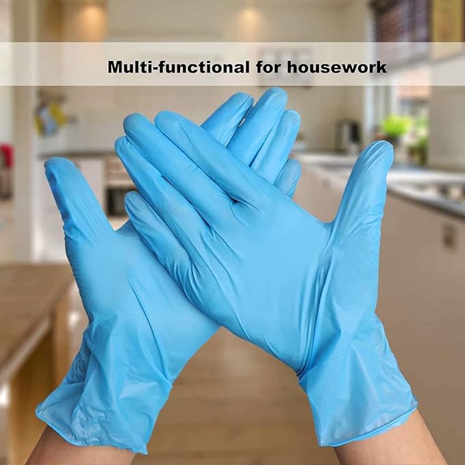Disposable Gloves Large, Nitrile and Vinyl Blend Material Gloves, Latex Free 4 Mil 200 Pc Food Grade Glove for Cleaning, Food Prep,Hair Dye,Tattoo, Blue