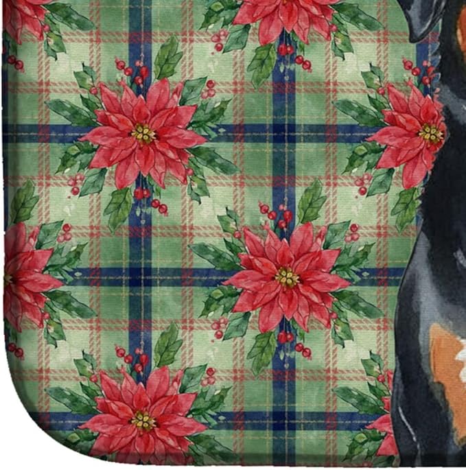 Caroline's Treasures Greater Swiss Mountain Dog Christmas PoinsettIas Dish Drying Mat Absorbent Dish Drying Mat Pad for Kitchen Counter Dish Drainer Mat for Countertop, 14 x 21", Multicolor