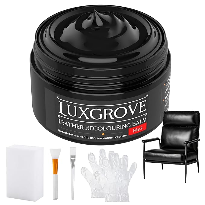 LUXGROVE® Black Leather Recoloring Balm, Leather Repair kit for Vinyl Furniture, Leathers Dye Paint for Faded & Scratched Leathers Couches, Car Seats, Shoes, Bag, Chair (50ml)