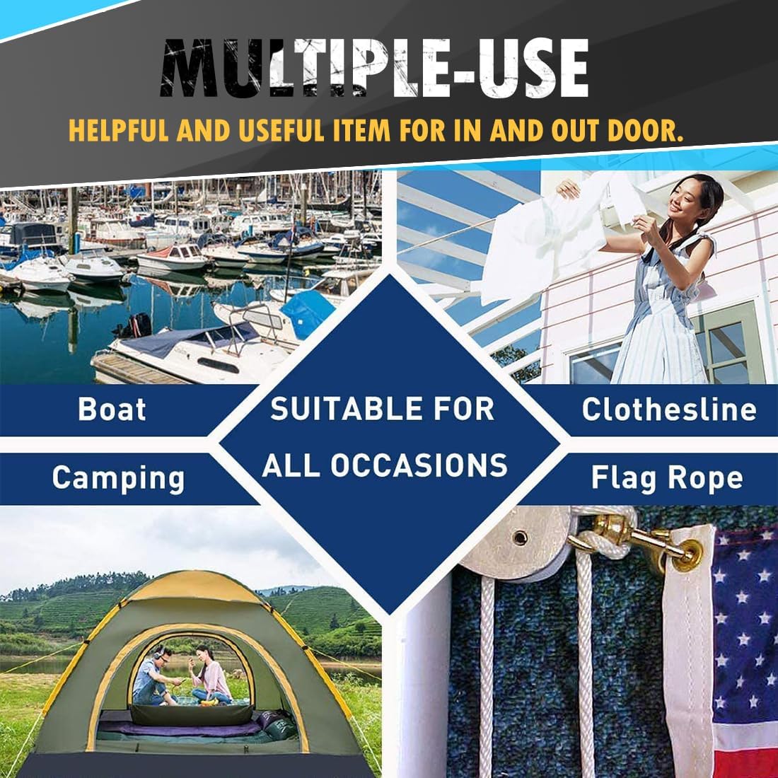 PerkHomy 500lb Cotton Rope 3/16" (5mm) 50 ft Multi Purpose Utility Diamond Braided Cord, Natural Cotton for Clothes Line Camping Crafting Flag Pole, Orange Red