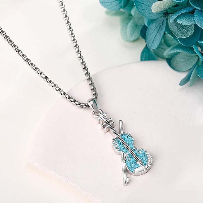 Music Necklace Sterling Silver Turquoise Music Pendant Necklace Music Lovers Jewelry Gifts for Women Girls
