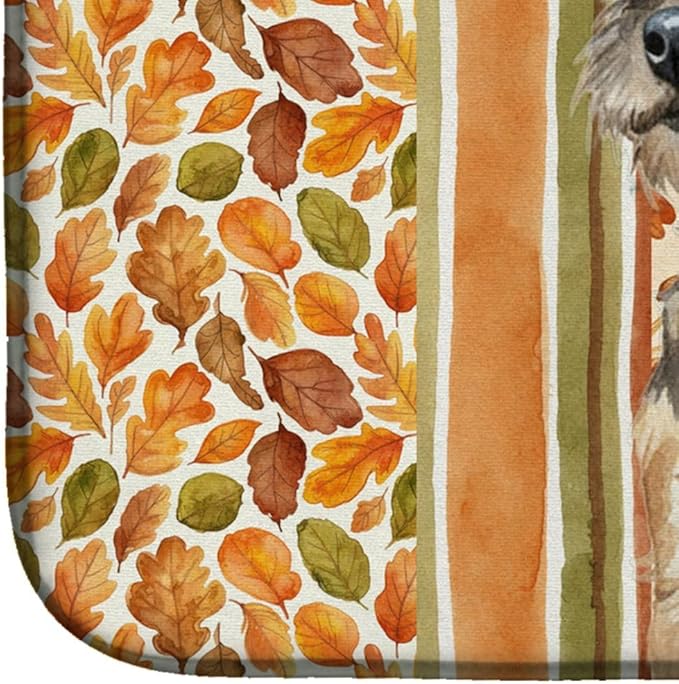 Caroline's Treasures Grizzle and Tan Border Terrier Heirloom Fall Dish Drying Mat Absorbent Dish Drying Mat Pad for Kitchen Counter Dish Drainer Mat for Countertop, 14 x 21", Multicolor