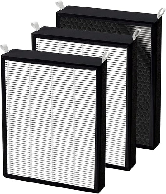 3 Pack True HEPA/Carbon Filters Replacement Compatible with NUWAVE OxyPure Large Area Smart Air Cleaner Purifier Models 47001, 47002, 47003, 47004, 47005, and 47006., Activated Carbon + HEPA Combo