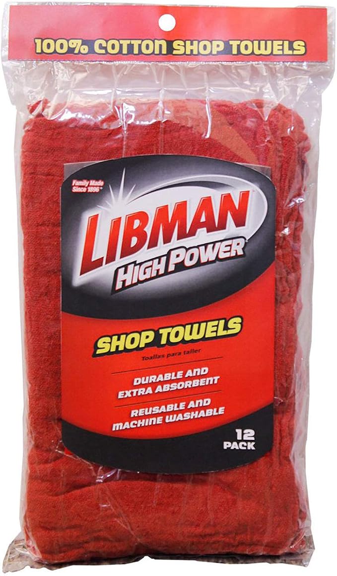 Libman B598664 Commercial High Power 100 Precent Cotton Red Shop Towels, Pack of 12