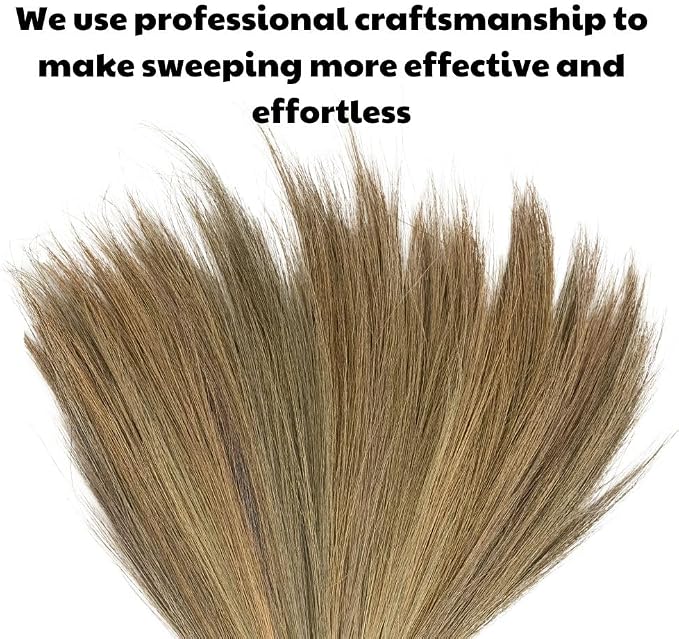 Outdoor Broom for Floor Cleaning, 43.3'' Length Heavy-Duty Natural Grass Broom for Sweeping Concrete Courtyard Garage Patio Indoor Home Kitchen Office Lobby