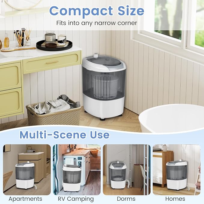 Mini Portable Washing Machine, 5.5 LBS Capacity Washer Machine and Spinner Combo with Spin Tub & Drain Hose, Small Semi-automatic Portable Washer for Apartment Dorm RV (Grey)