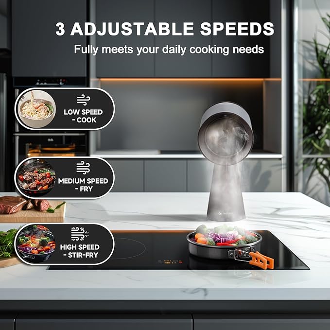 AMZCHEF Portable Range Hood, 3 Speed Kitchen Exhaust Fan with Light, Low Noise, Detachable Aluminum Filter, Oil Collection Cup,Desktop Range Hood for Indoor BBQ, RV, Apartment