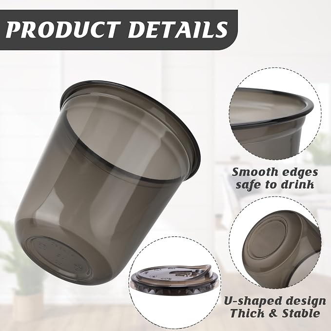 12oz Disposable Stemless Glasses With Strawless Sip Lids,PET Disposable Drinking Cups,Clear Plastic Wine Glasses for Parties Birthday,Wedding,Meeting,Christmas Party Supplies. (100, Black)