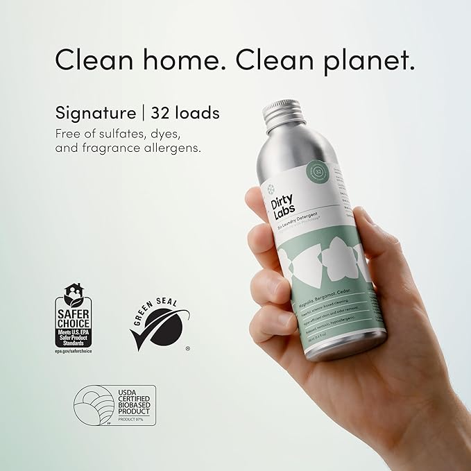 Dirty Labs | Signature Scent | Bio-Liquid Laundry Detergent | 32 Loads (8.6 fl oz) | Hyper-Concentrated | High Efficiency & Standard Machine Washing | Nontoxic, Biodegradable | Stain & Odor Removal