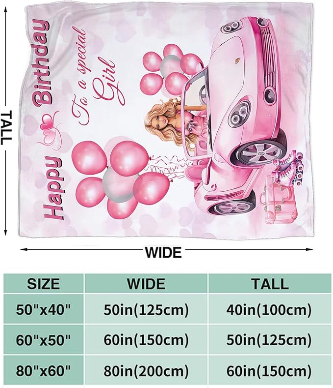 Tijuboni Pink Doll Love Throw Blanket Birthday Gifts for Girls Women Kids Adults Soft Flannel Fleece Blanket for Couch Sofa Bed Home Decor 40"x50"