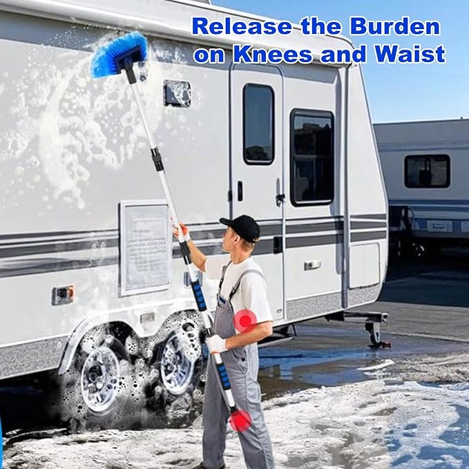 Car Cleaning Kit,62'' Car Wash Brush with Long Handle,Complete Car Cleaning Brush Kit Microfiber Cleaning Head & Extra-Thick Aluminum Extension Pole for Car, Truck, SUV, RV
