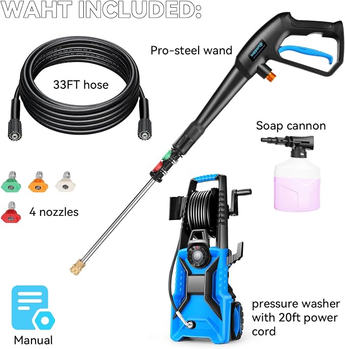 5000 PSI Adjustable Electric Pressure Washer, 2026 New Power Washer Pressure Adjustable (2500PSI-5000PSI) with 23ft Hose and 16.5ft GFCI Cord, 4 Nozzle and Detergent Tank for Cars, Upgraded Blue