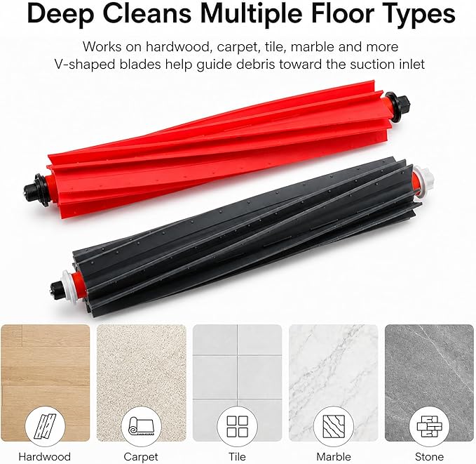 8 Pack (4 Pairs) Replacement Main Brush Set Compatible with Roborock S8 MaxV Ultra,S8 Max Ultra,Qrevo Master,Qrevo Slim,Dual Anti-Tangle Rubber Rollers,Multi-Surface Robot Vacuum Accessories