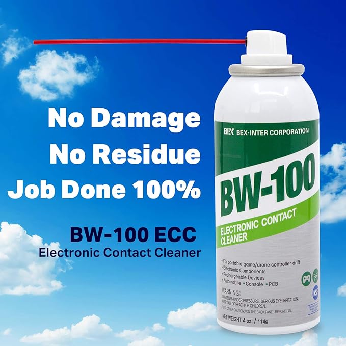 BW-100 Non-Flammable Electronic Contact Cleaner Aerosol Spray - Safely Cleans Joysticks, Computers, PCB and More - Removes dust, Dirt and contaminants on Contact-Quick Dry | 4oz/114g | Pack of 3