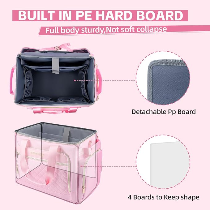 Rolling Teacher Bag with Detachable Cart - 1680D Waterproof Oxford Rolling Cart for Teachers, Large Capacity Tote with Wheels Fits 15.6" Laptop & Tablet(PINK)