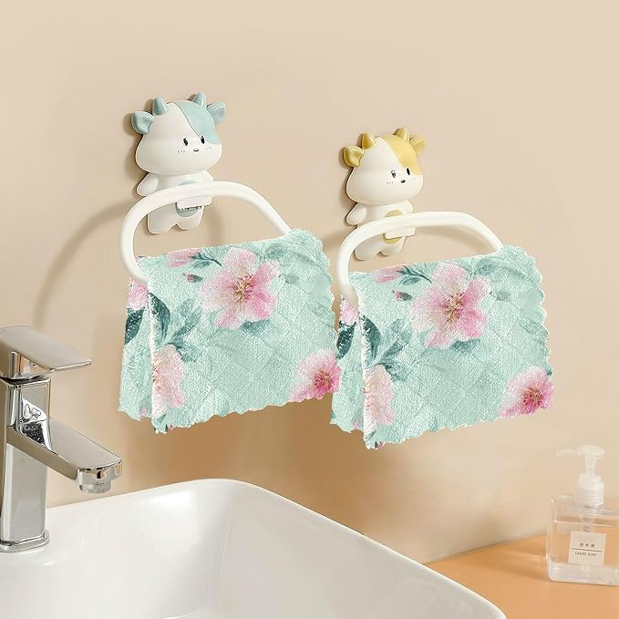 Mint Green Peony Flower Kitchen Towels Dish Cloths Set of 6 Microfiber Cleaning Cloths for Cars Super Absorbent Machine