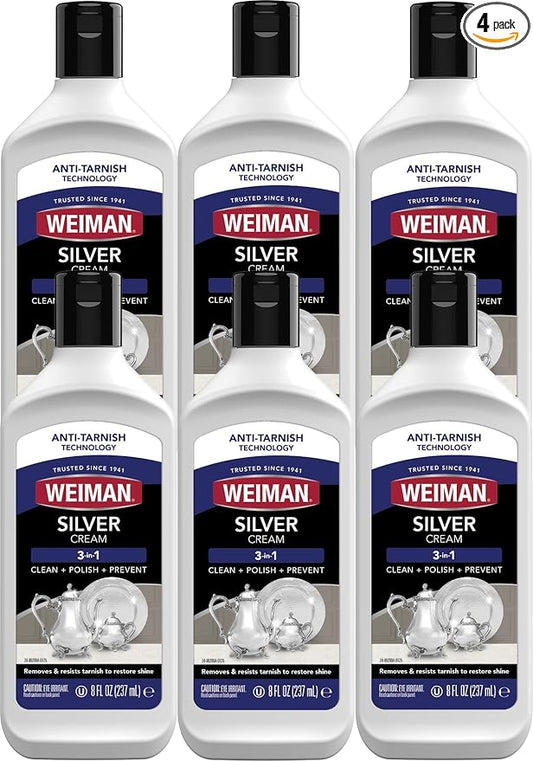 Weiman Silver Cream Cleaner 3-in-1, Anti-Tarnish Technology, Safely Clean, Polish, Shine & Restore, Removes & Prevent Tarnish (Pack of 6)