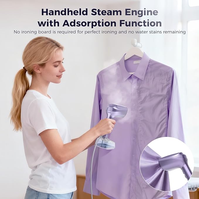 Vacuum Steamer for Clothes, 3500Pa Suction Handheld Clothes Steamer,Equipped with multiple modes，Portable Travel Steamers for Clothes, Steaming & Ironing 2 in 1，400ml Water Tank (for 110-120V)
