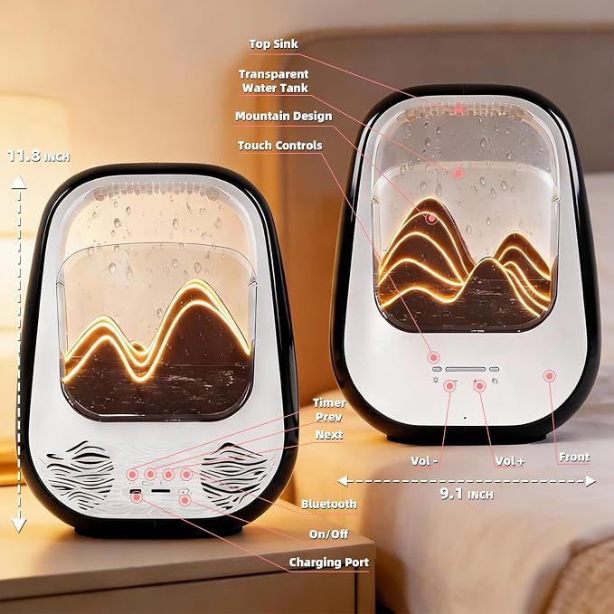 8-in-1 White Noise Sound Machine with Rain Drop Real Sound, Black | Sound Machine with Aroma Diffuser for Sleeping, Stress Relief, Night Light Timer for Bedroom Office Home Hotel SPA Decor