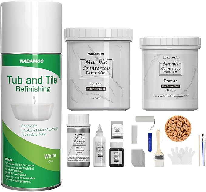NADAMOO White Marble Countertop Paint Kit + Tub and Tile Spray Spray Paint (1 Can)