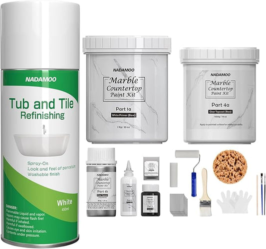 NADAMOO White Marble Countertop Paint Kit + Tub and Tile Spray Spray Paint (1 Can)