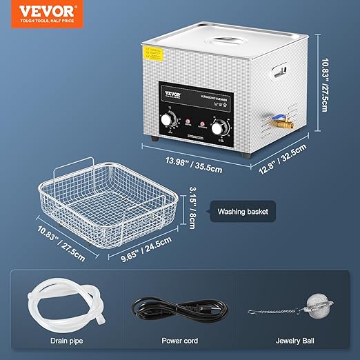 VEVOR 15L Sonic Cleaner with Heater Timer & Basket, Professional Digital Sonic Cavitation Machine, 360W Cleaning Machine for Lab Tools, Metal Parts, Carburetor, Brass, Auto Parts, Engine Parts