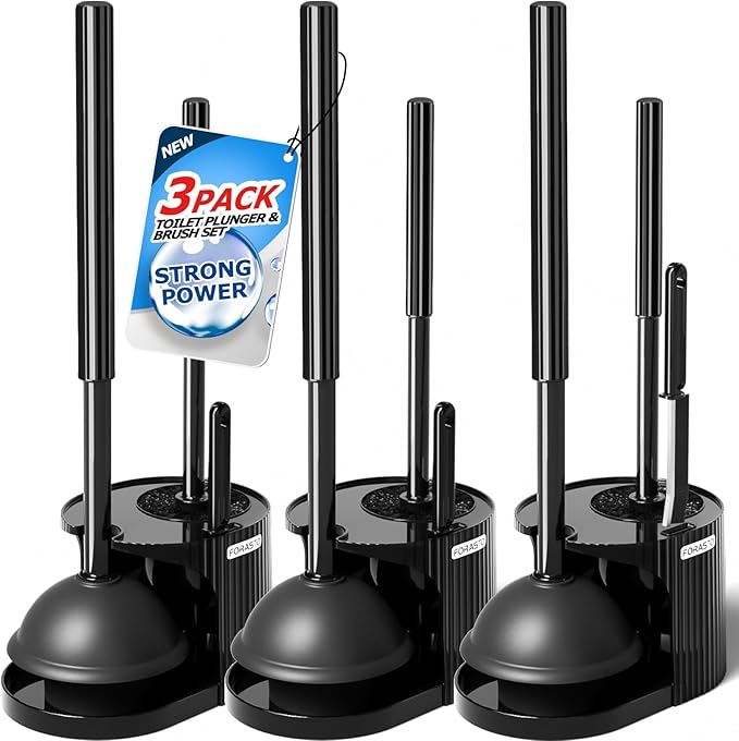 FORASTO 3Pack 3 in 1 Toilet Brush and Plunger Set,Toilet Bowl Brush Plunger Set,Toilet Brush Plunger Combo,Cleaning Brush,Cleaning Supplies, Crevice Cleaning Brush, Bathroom Cleaning Tools