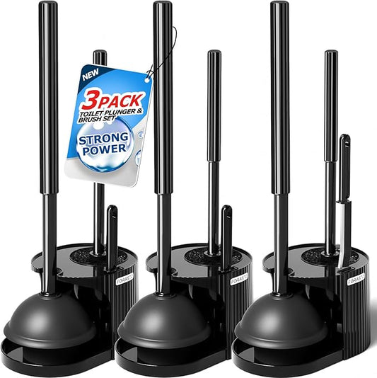 FORASTO 3Pack 3 in 1 Toilet Brush and Plunger Set,Toilet Bowl Brush Plunger Set,Toilet Brush Plunger Combo,Cleaning Brush,Cleaning Supplies, Crevice Cleaning Brush, Bathroom Cleaning Tools