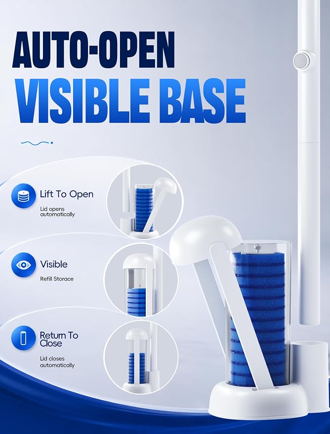 Toilet Wand Kit, Disposable Toilet Bowl Cleaner Brush with Blue Replacement Heads, Press-Button Wand and Self-Closing Freestanding Holder (2 Toilet Brush + 91 Refills)