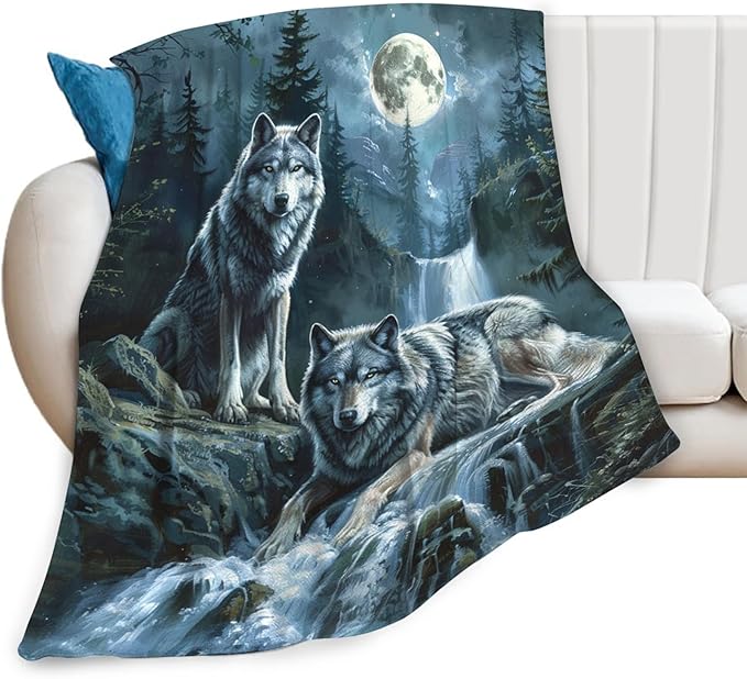 Tijuboni Wolf Throw Blanket Wolf Gifts for Girls Boys Women Men Kids Adults Soft Flannel Fleece Blanket for Couch Sofa Bed Home Decor 60"x80"