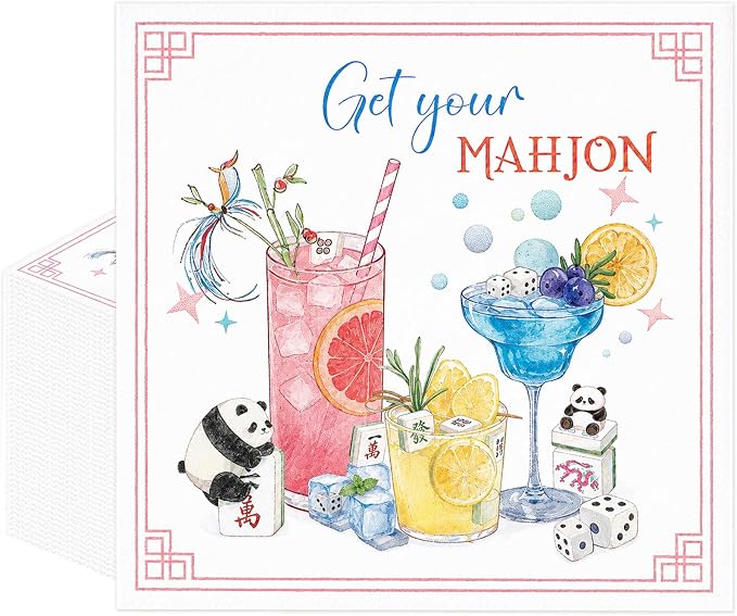 Mahjong Napkins, 150 PCS Pink Cocktail Napkins for Party Supplies Unique Paper Napkin Funny Mahjong Gifts for Women Game Night, Casual Gatherings, Bridal Shower