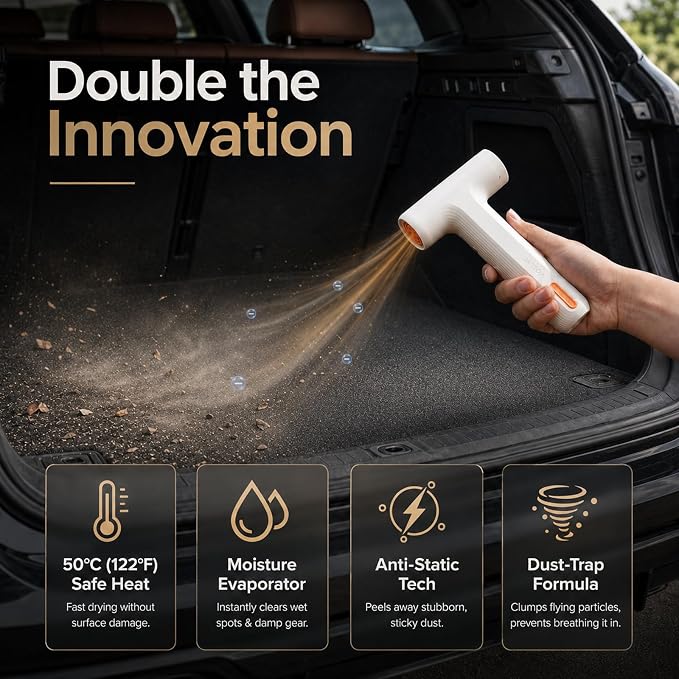 Compressed Air Duster with 50°C Heated Air, 110000 RPM Cordless Electric Air Duster, 3-Speed Rechargeable Air Blower, 10000mAh Battery, Magnetic Flat Nozzle for PC, Car Interior, Camping