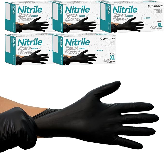 Jointown 5.5 Mil Nitrile Exam Gloves, Medical Black Gloves Disposable Latex Free Medium Powder-Free For Exam, Mechanic